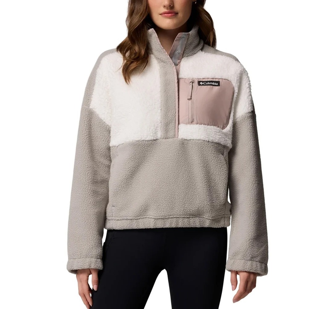 Columbia Women Fleece Pullover Gray Pink Colorblock Relaxed Fit XL NWT